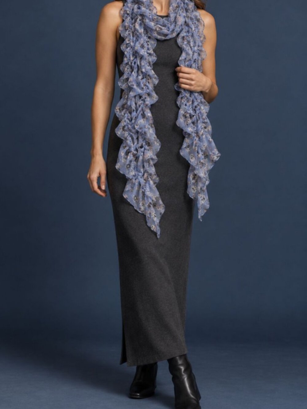 Sheer Floral Ruched Ruffle Scarf | Romantic Layering Accessory - Picture 2 of 3